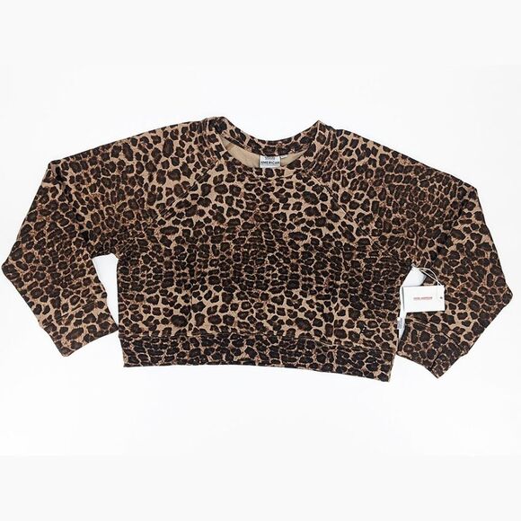Good American Women's 3XL Leopard Print Cropped Crewneck Plus Size Sweatshirt - Picture 2 of 8